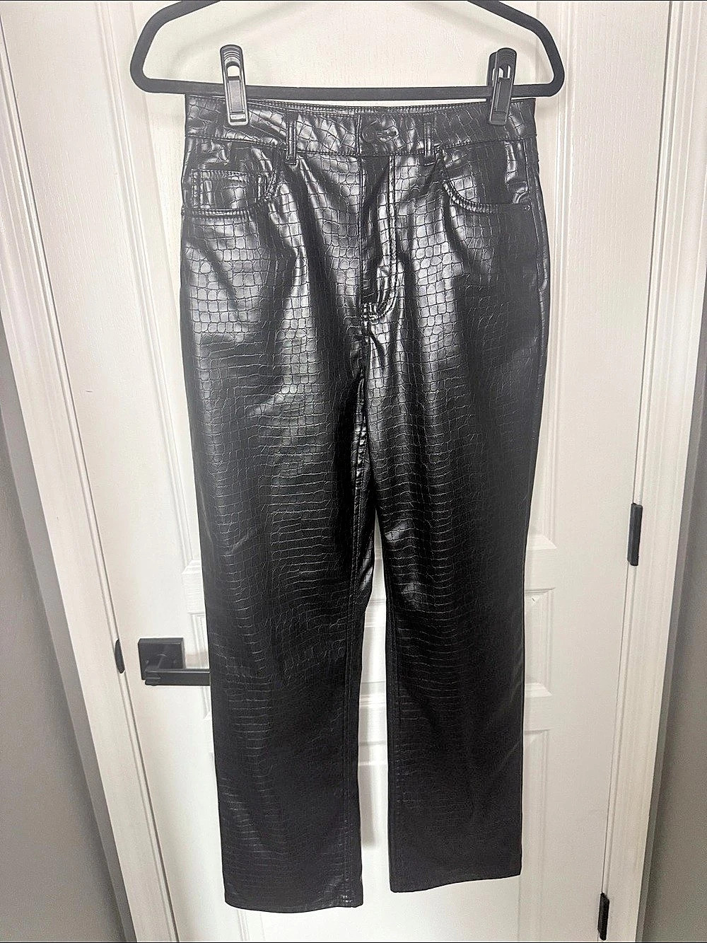 Vero Moda Black Loose Straight Croc Faux Leather Croc Pant